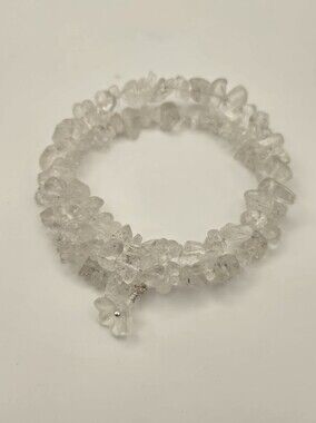 Clear Quartz Chip Memory Wire Bracelet - Women Jewelry